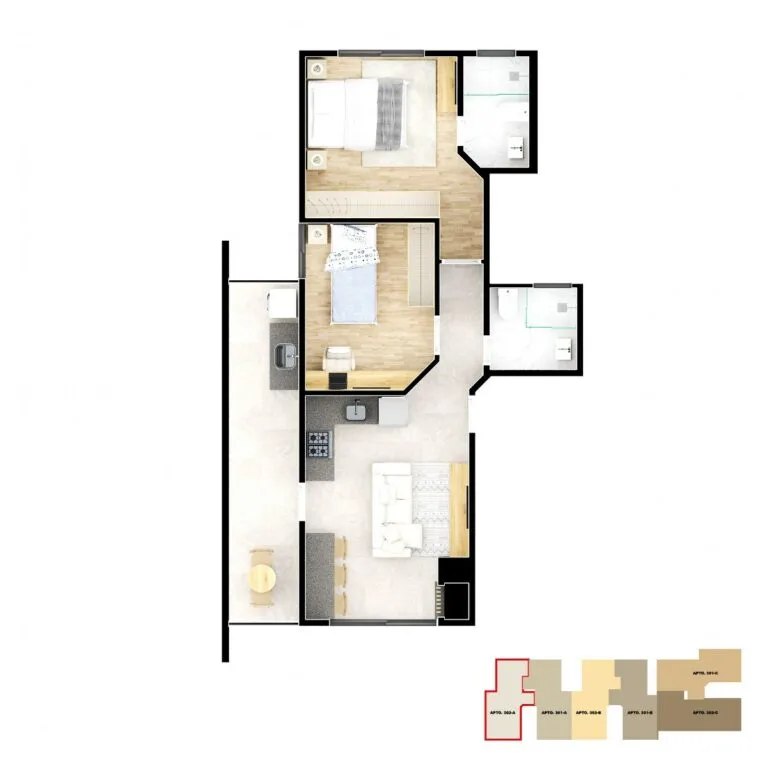Planta 4 · tipologia lateral do Residencial Privilege em Meia Praia, Navegantes